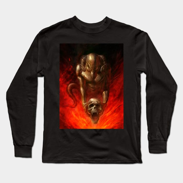 Demon Skull Long Sleeve T-Shirt by AlanLathwell